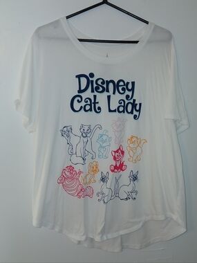Disney White Cat Lady Tee with Multicolor Cat Sketches